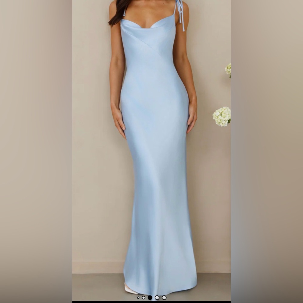 Hello Molly Strapless Satin Dress in Soft Blue